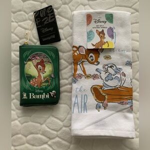 Bambi Bundle Loungefly Disney Bambi Zip Around Wallet & set 2 Bambi Towels